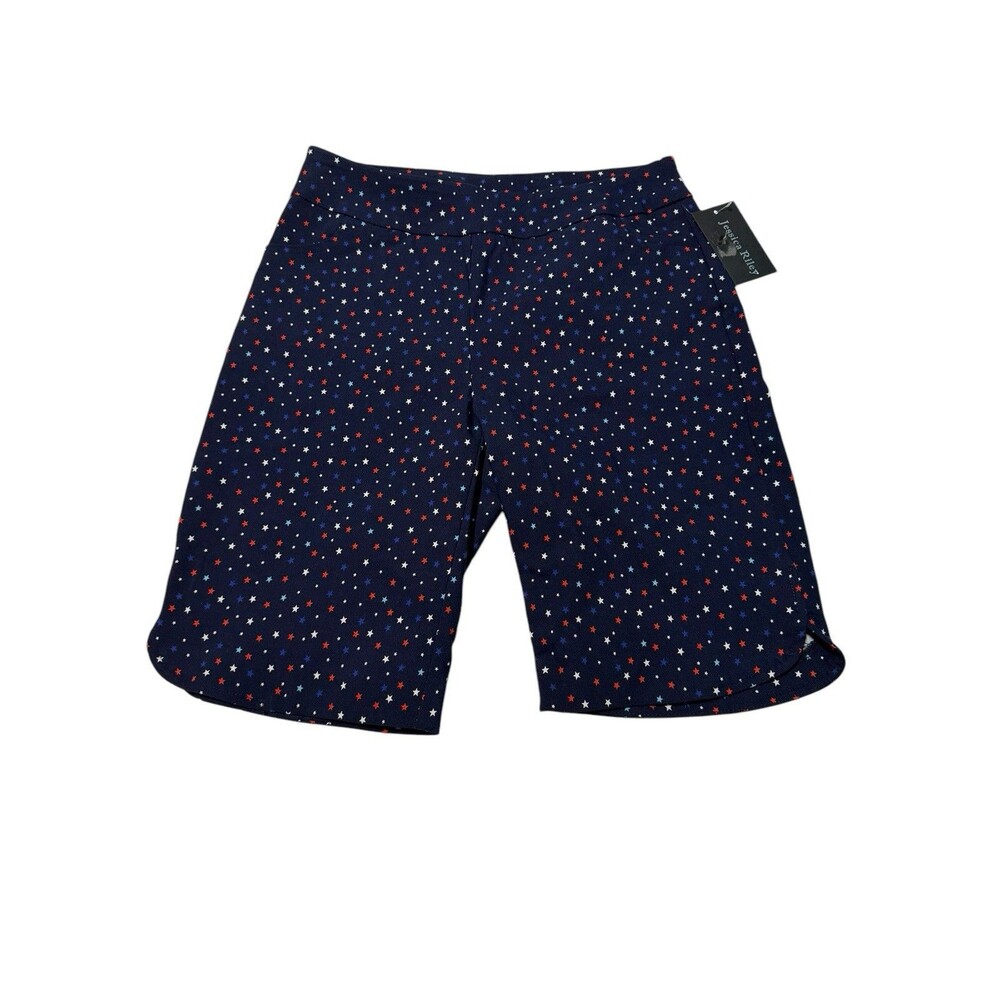 Jessica Riley Size S NWT Knee Shorts Blue, Red, White Star Design